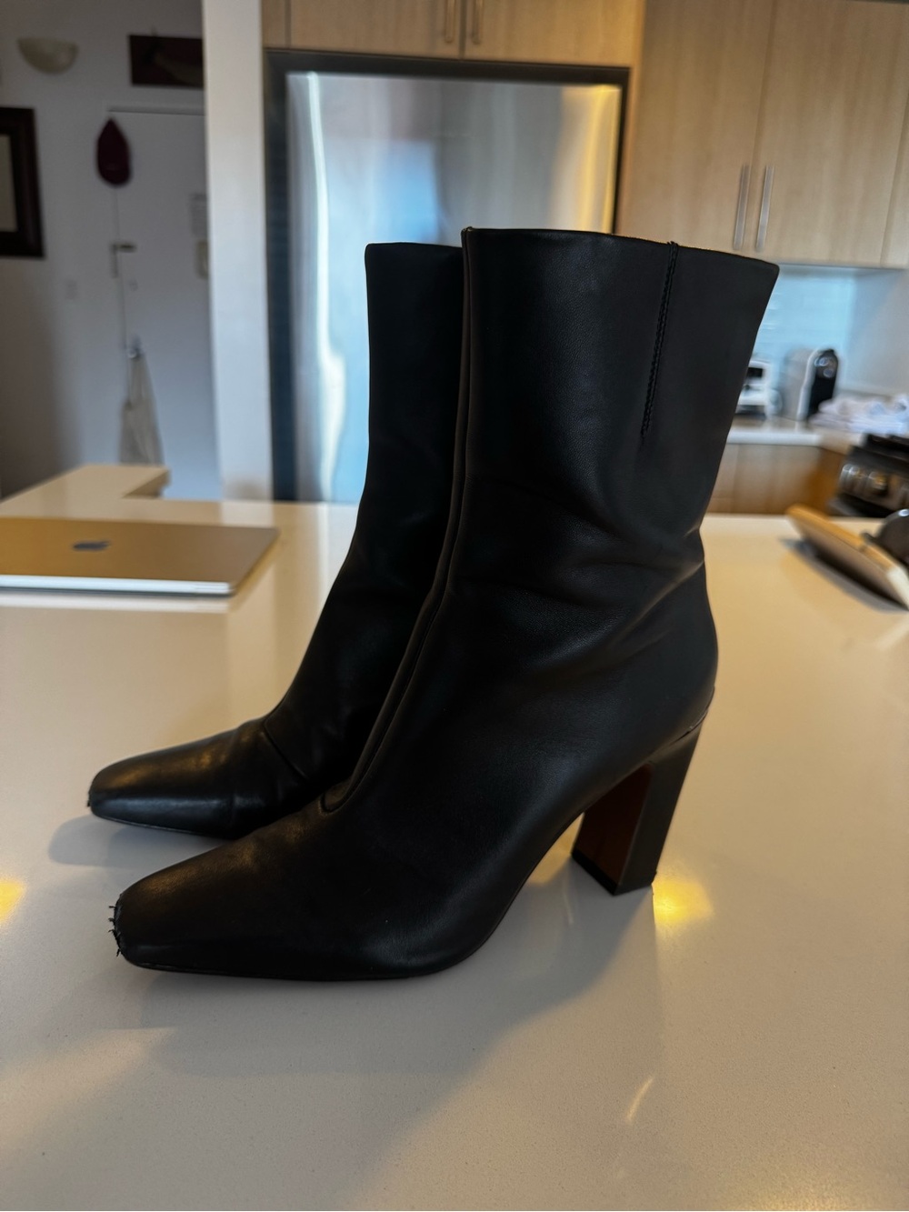 Franco Sarto leather Black Women's Mid-Calf Block Heel Boots